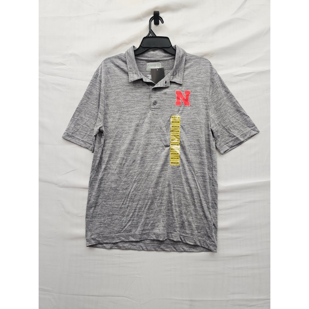 Captivating Mens Nebraska Huskers Polo Shirt Gray Polyester Athletic Size Medium